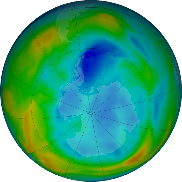 Antarctic ozone map for 28 July 2016